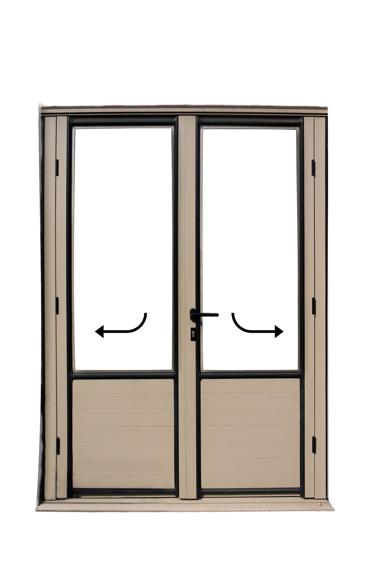Doppel-Flügeltür in Beige mit Türgriff und Schloss