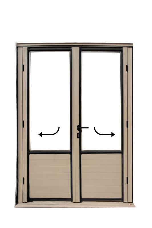 Doppel-Flügeltür in Beige mit Türgriff und Schloss